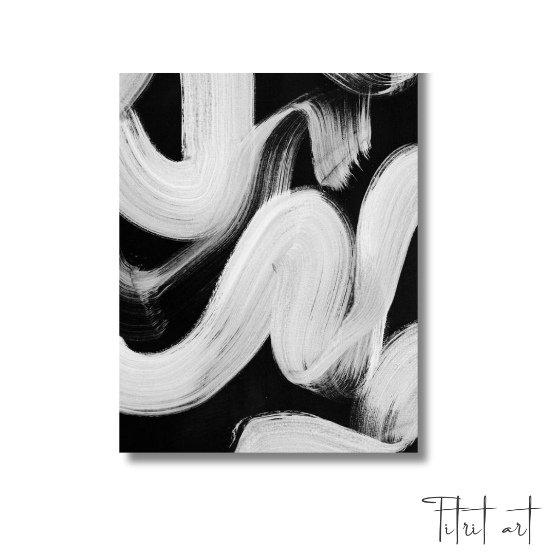 Affiche Murale Abstraite – Traits au Pinceau Noir & Blanc