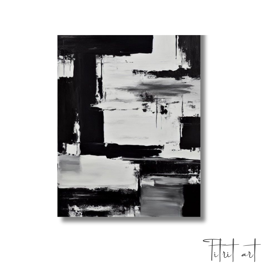 Tableau Abstrait – Contraste Noir & Blanc