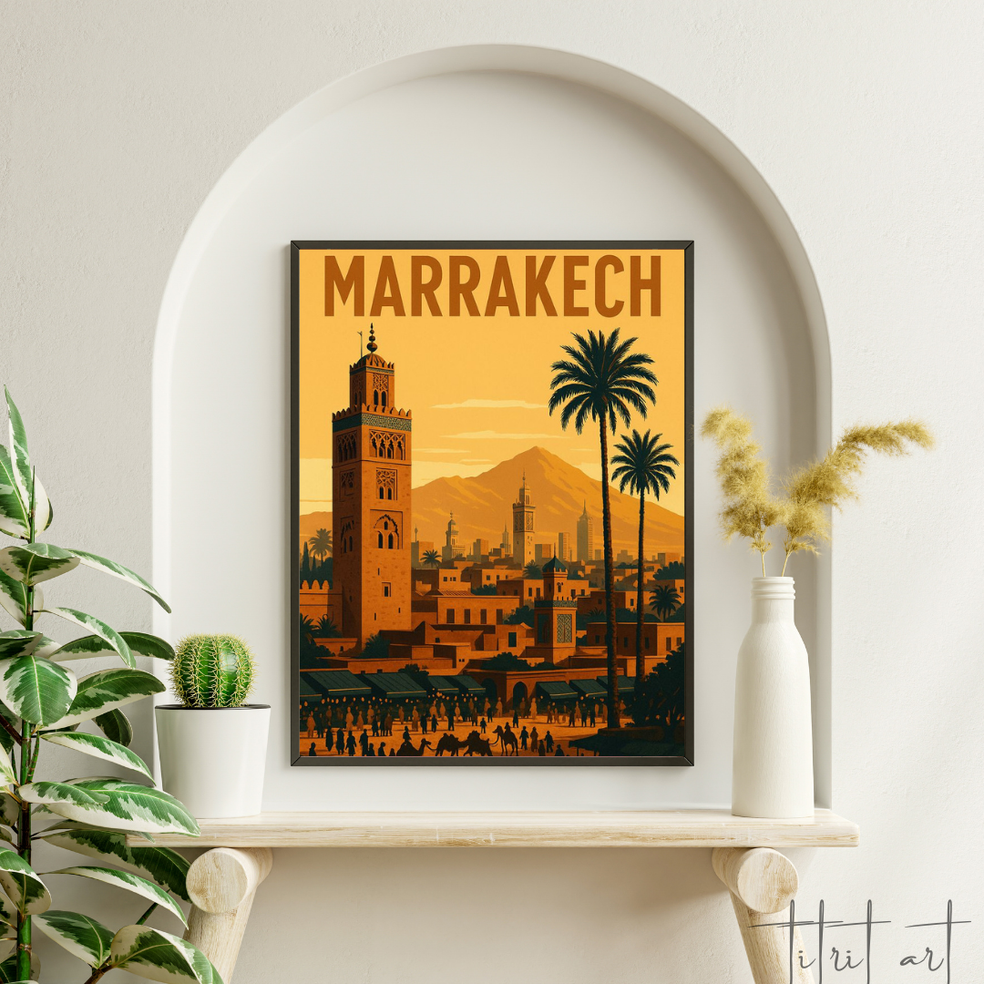 Affiche Vintage Marrakech – Illustration Murale