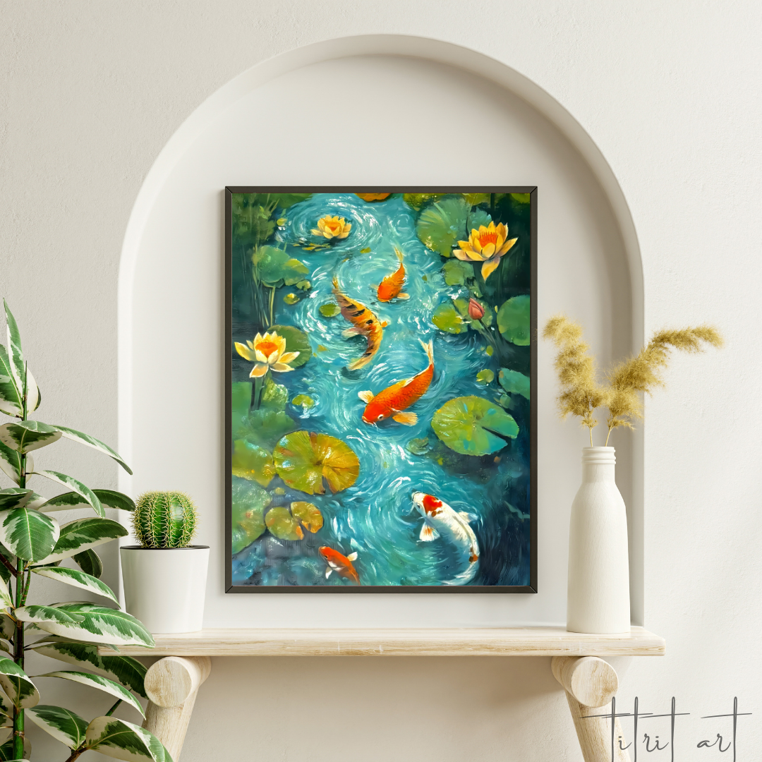 Carpe Koi et Nénuphars – Harmonie Aquatique