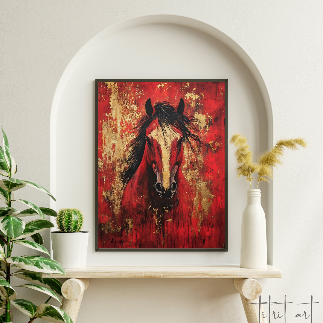 Portrait de Cheval – Rouge et Or | Titrit Art