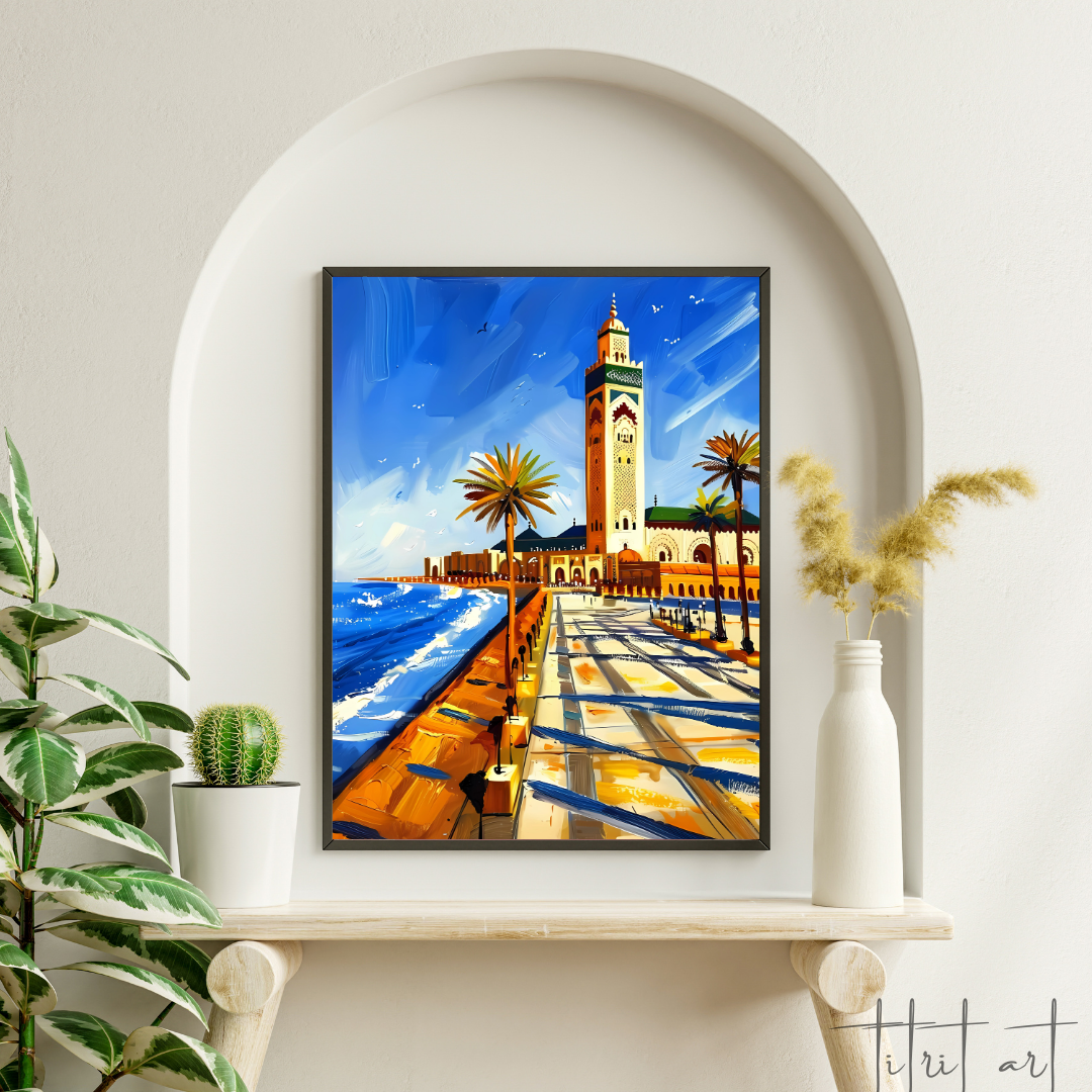 Peinture Murale Casablanca – Mosquée Hassan II au Bord de la Mer