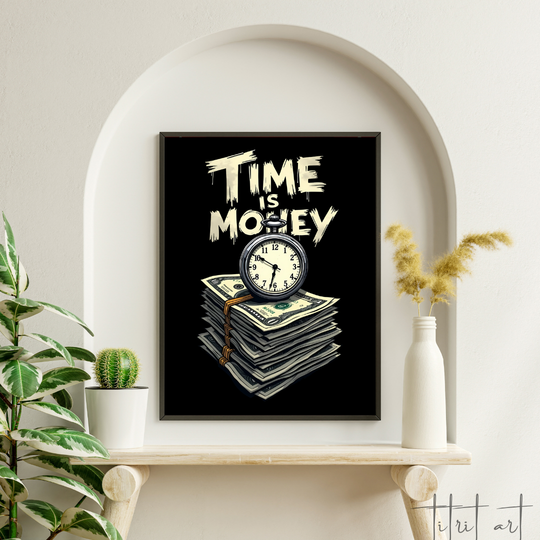 Tableau mural « Time is Money » – Horloge et billets