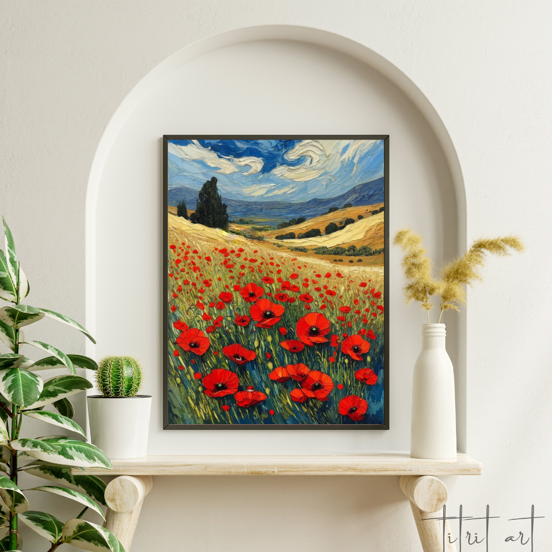 Champ de coquelicots en Provence – Peinture au couteau