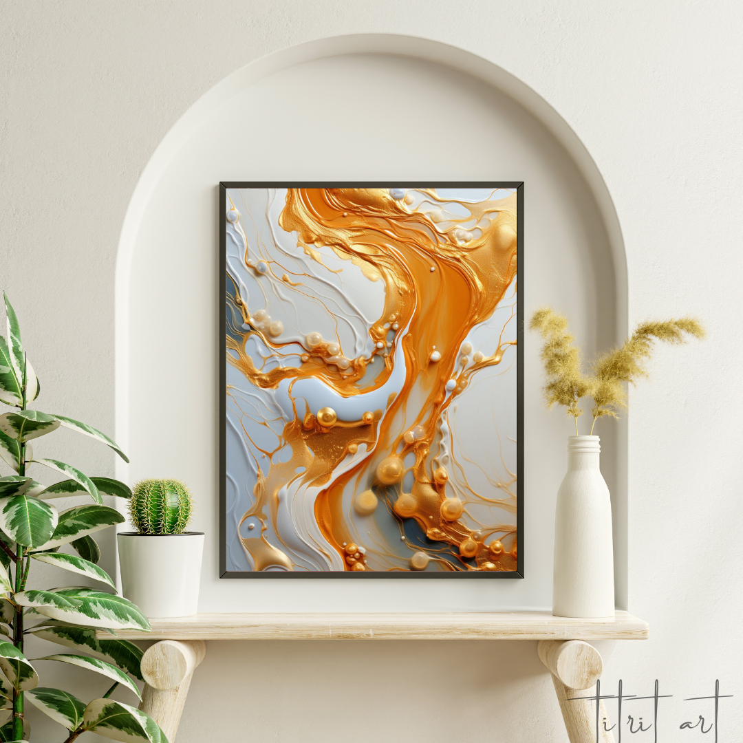 Tableau Abstrait Luxe - Éclats Dorés & Fluidité Moderne