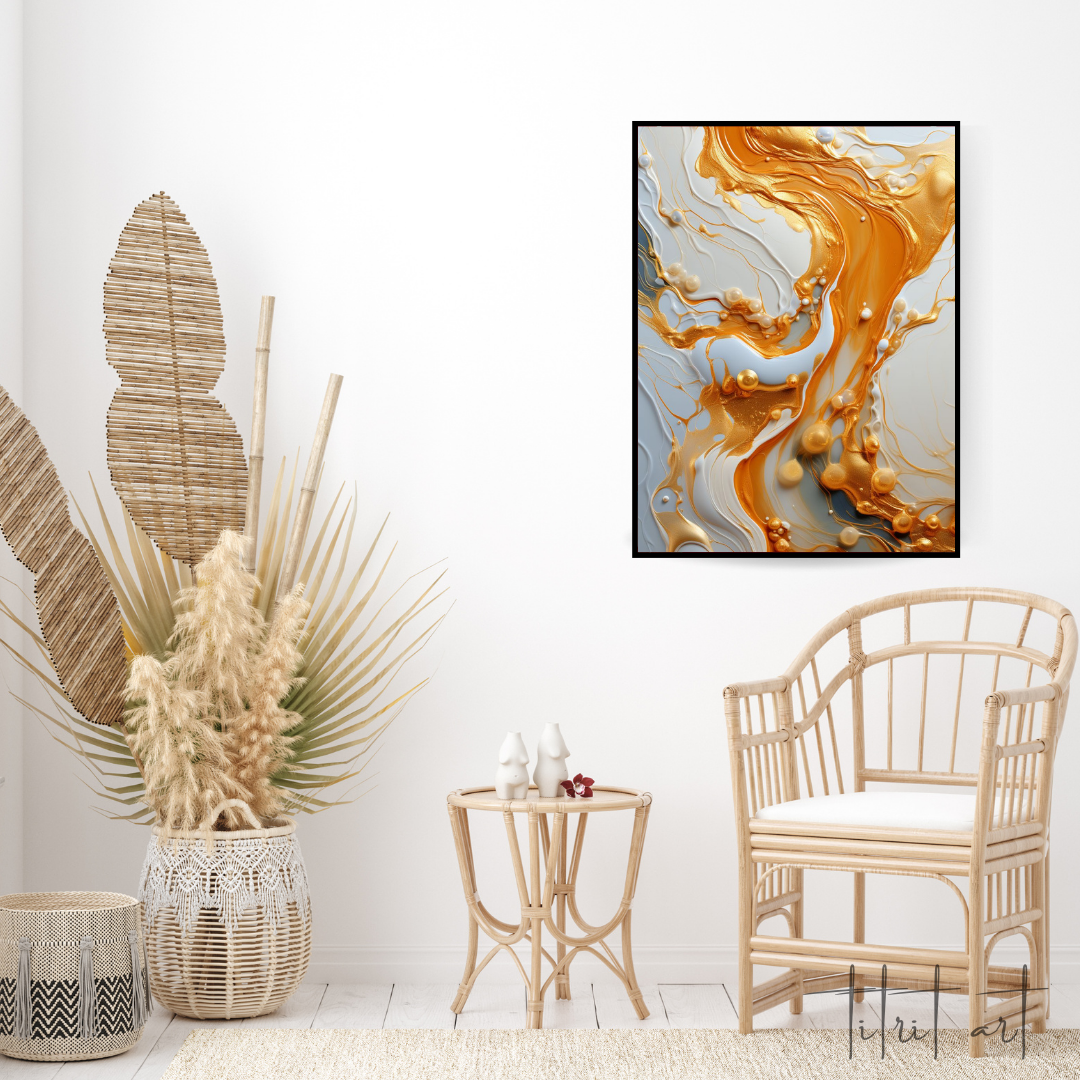 Tableau Abstrait Luxe - Éclats Dorés & Fluidité Moderne