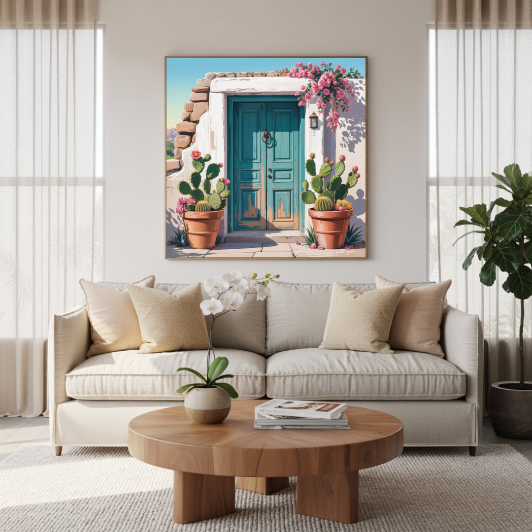 Porte méditerranéenne fleurie – Tableau décoratif sur toile