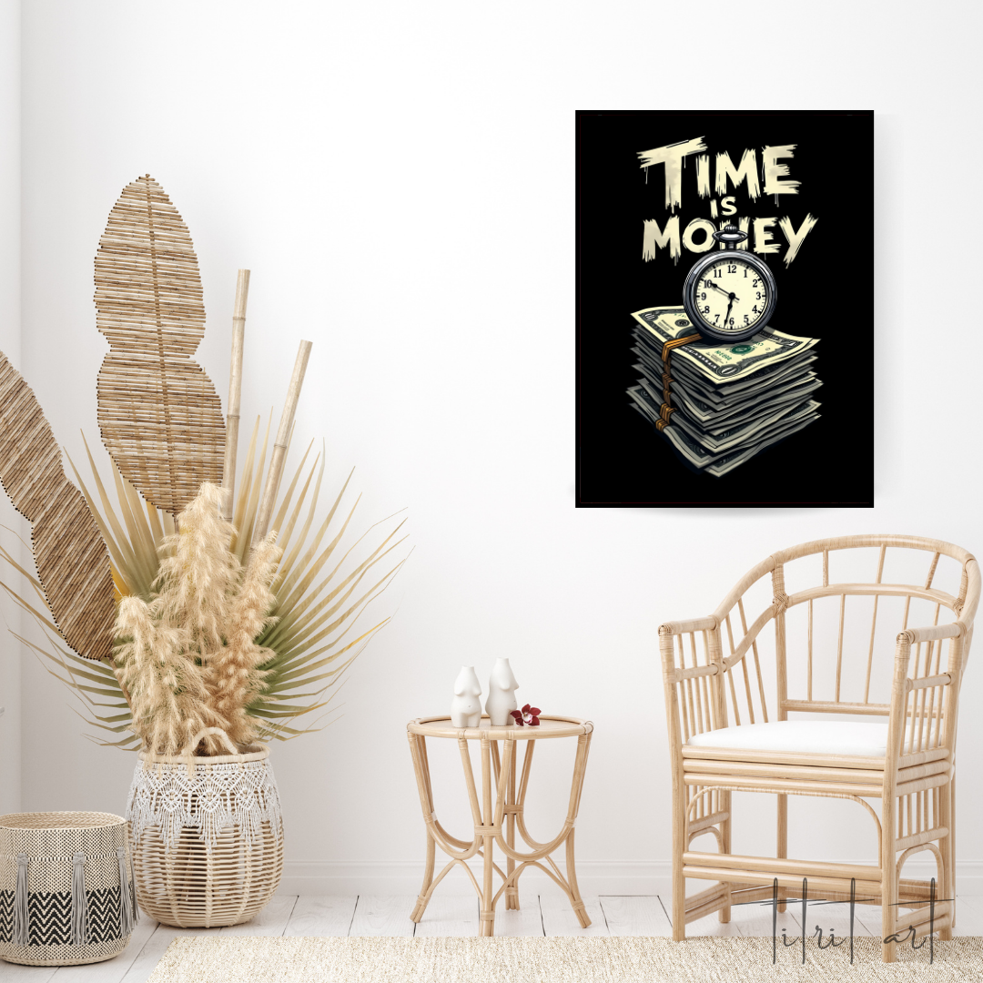 Tableau mural « Time is Money » – Horloge et billets