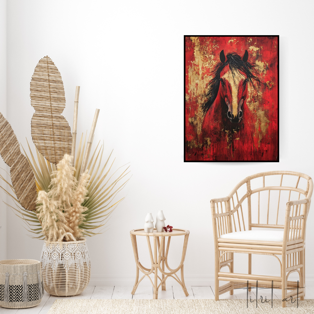 Portrait de Cheval – Rouge et Or | Titrit Art