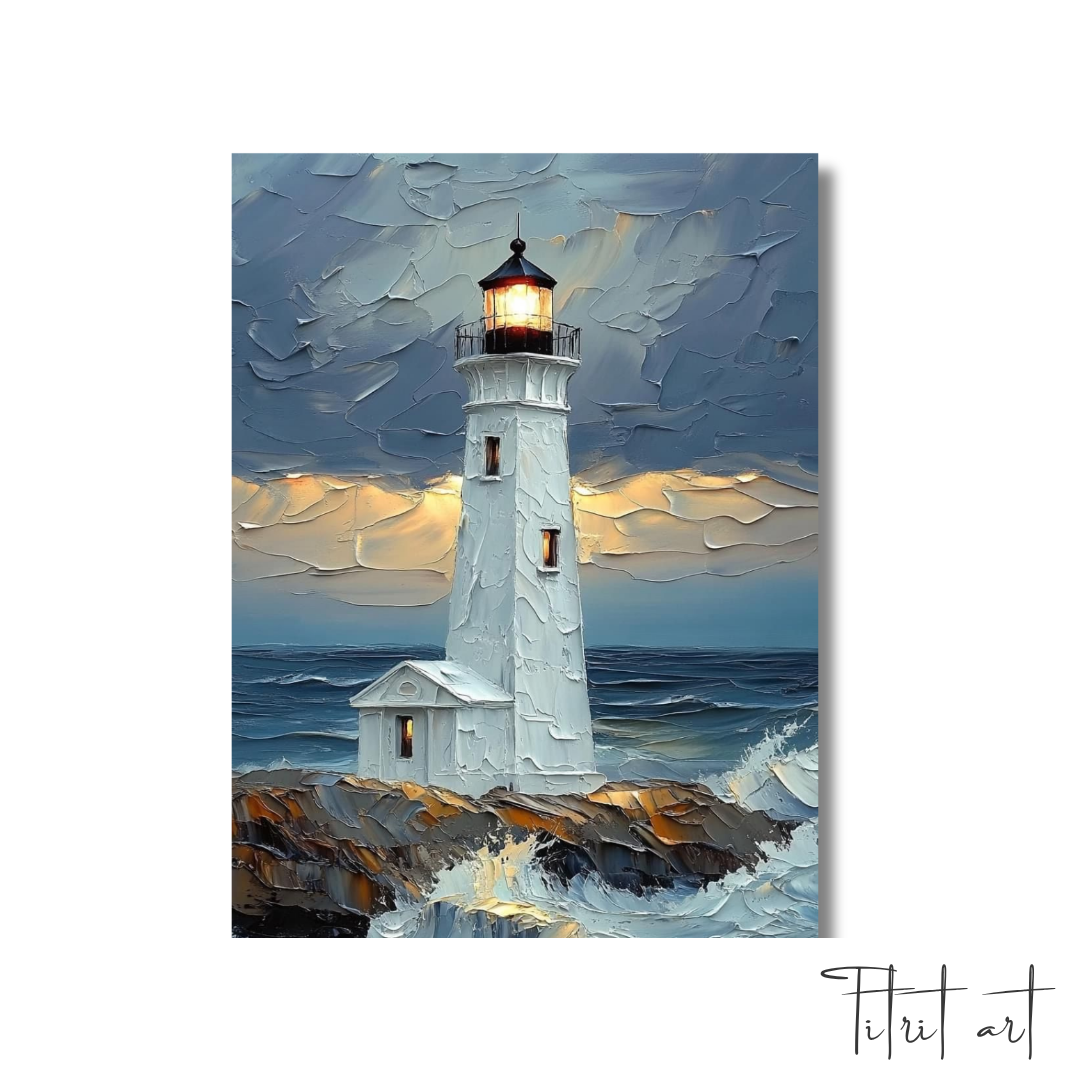 Radiant Lighthouse – Textured Seascape Oil Painting