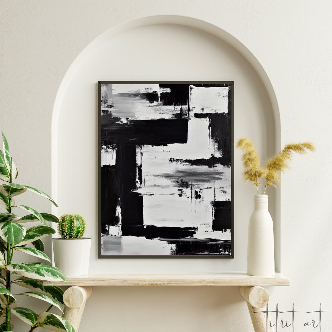 Tableau Abstrait – Contraste Noir & Blanc