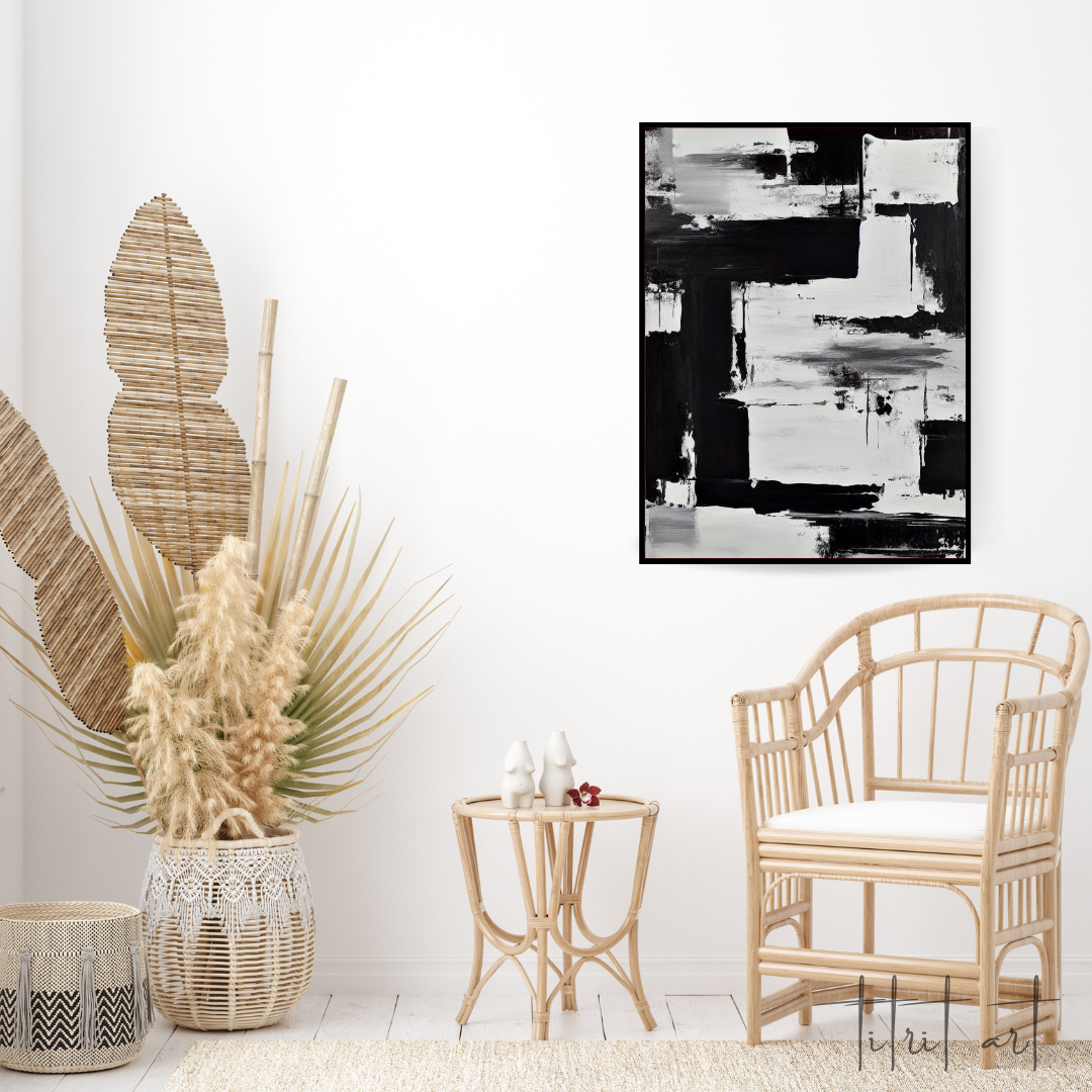 Tableau Abstrait – Contraste Noir & Blanc