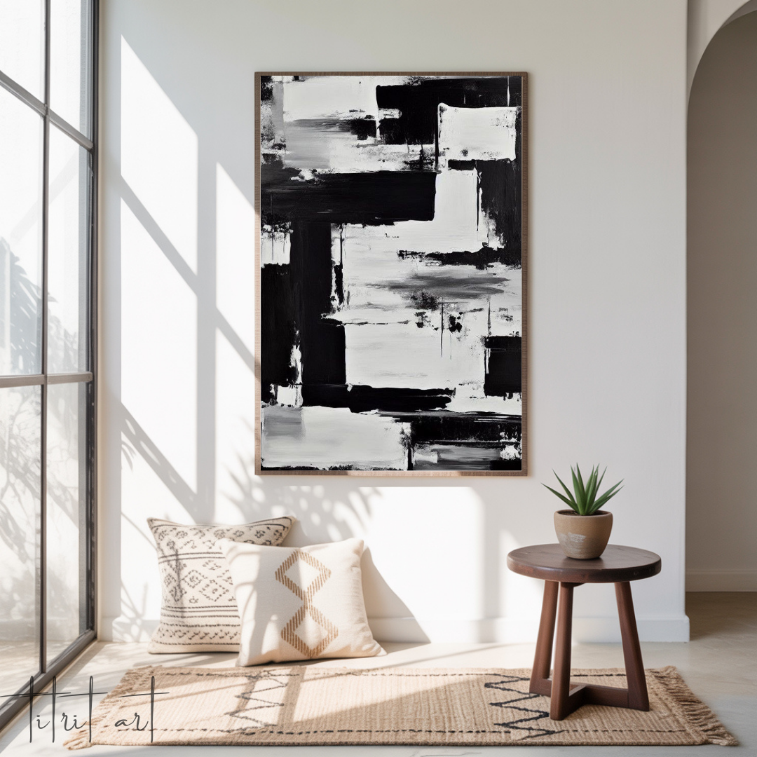 Tableau Abstrait – Contraste Noir & Blanc