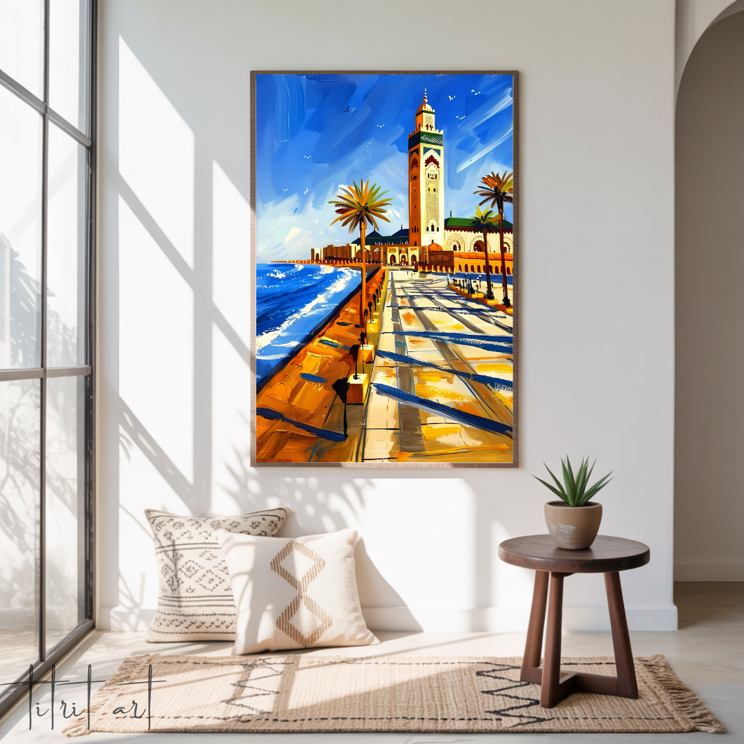 Peinture Murale Casablanca – Mosquée Hassan II au Bord de la Mer