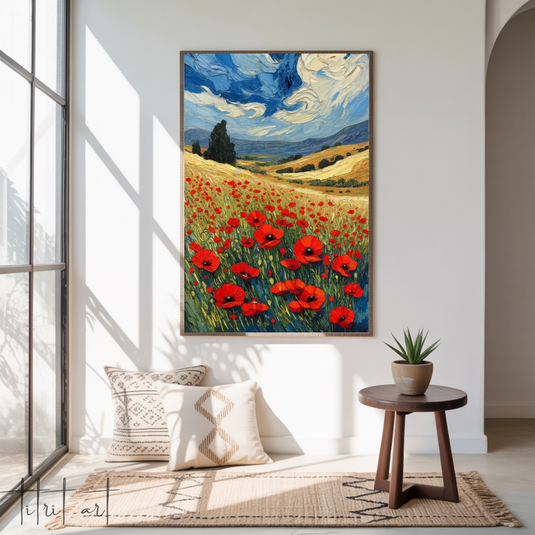 Champ de coquelicots en Provence – Peinture au couteau