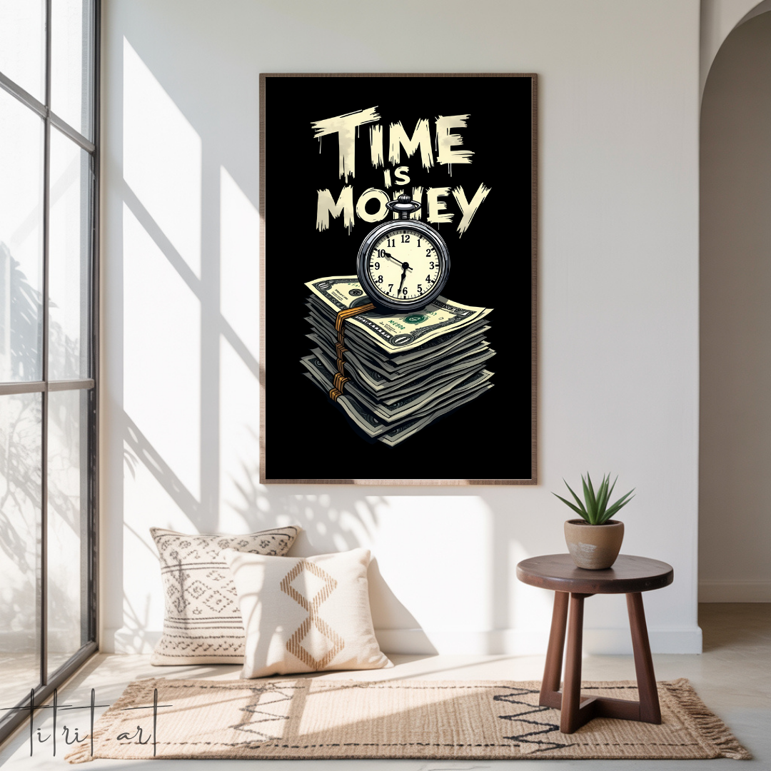 Tableau mural « Time is Money » – Horloge et billets