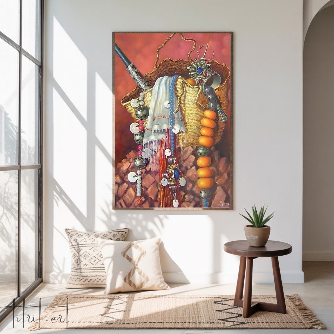 Tableau Tradition Marocaine – Panier & Bijoux Amazighs