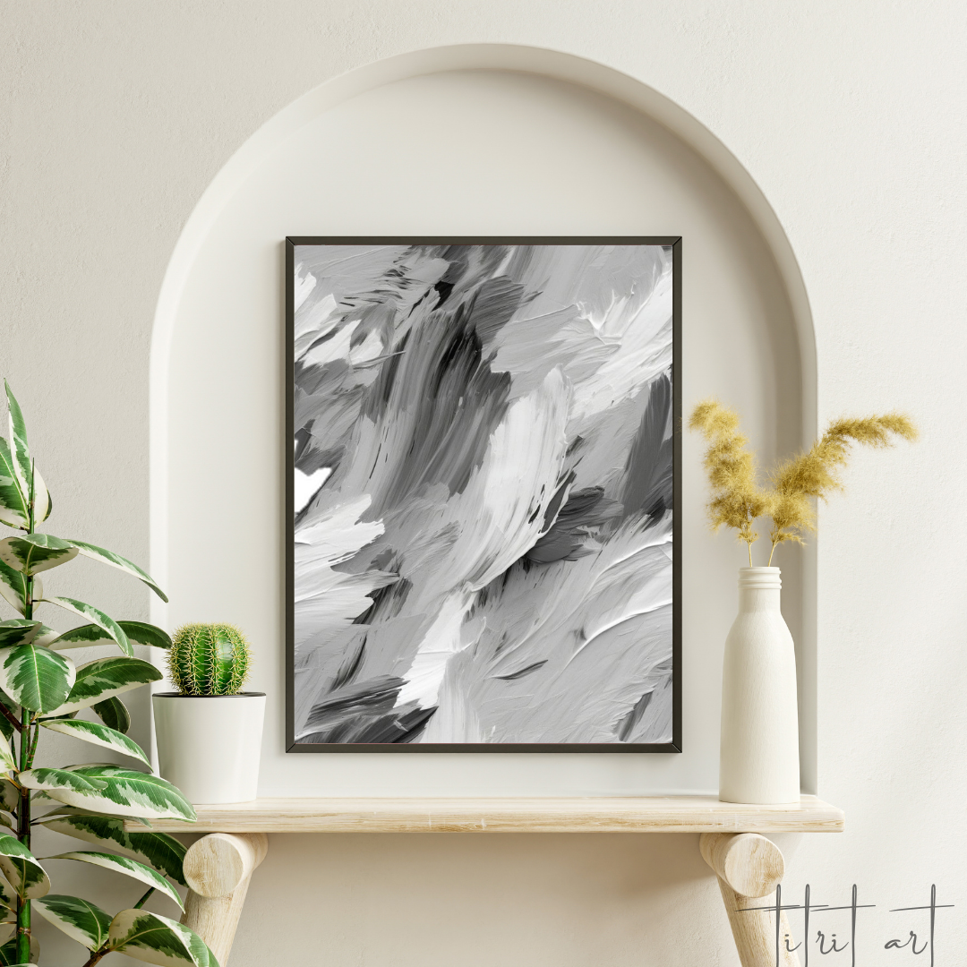 Tableau Abstrait – Énergie en Noir & Blanc