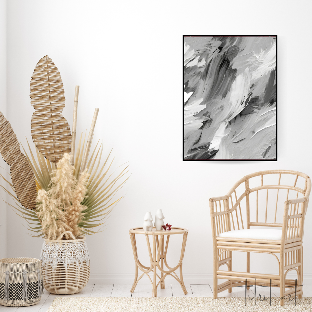 Tableau Abstrait – Énergie en Noir & Blanc