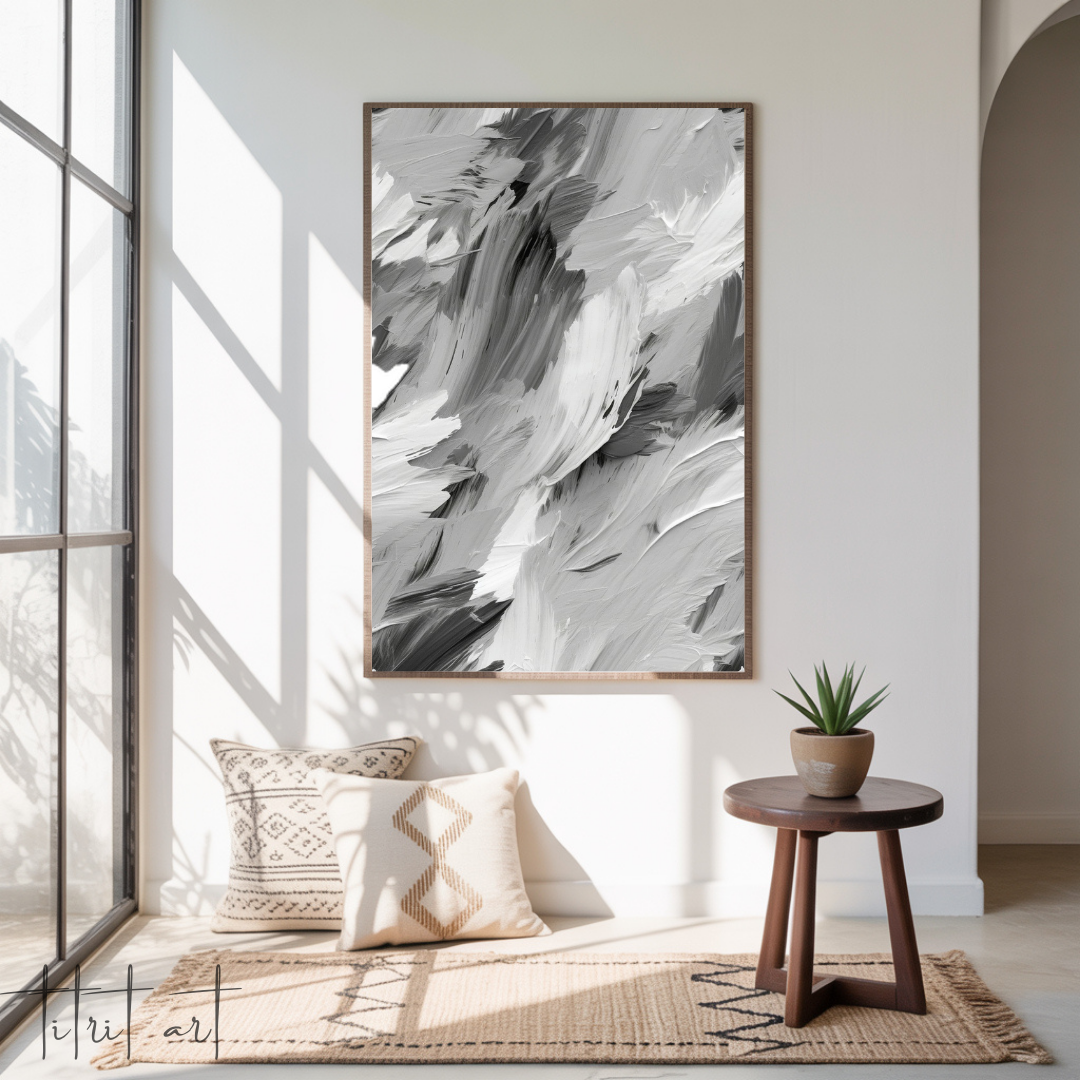 Tableau Abstrait – Énergie en Noir & Blanc