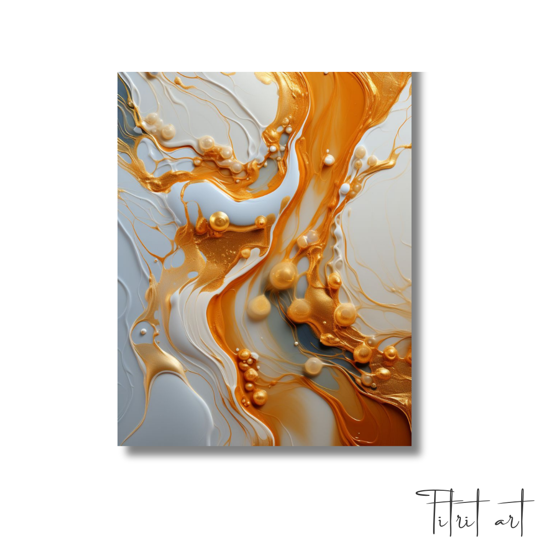 Tableau Abstrait Luxe - Éclats Dorés & Fluidité Moderne