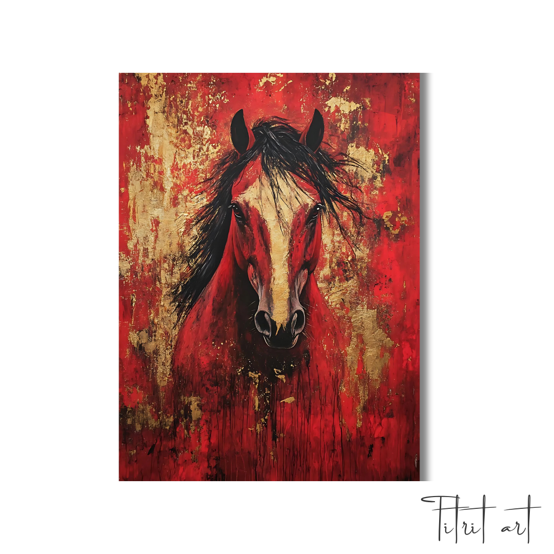 Portrait de Cheval – Rouge et Or | Titrit Art