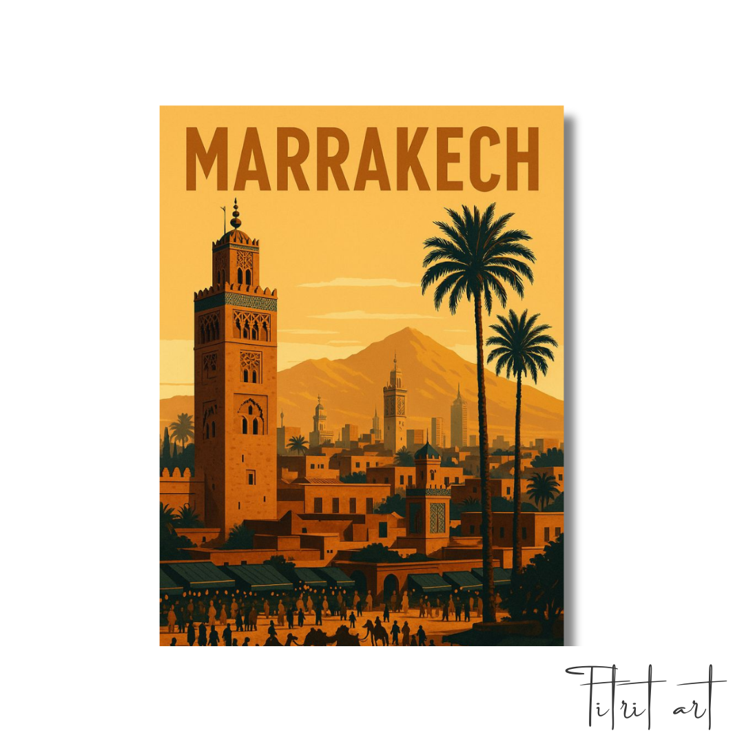 Affiche Vintage Marrakech – Illustration Murale