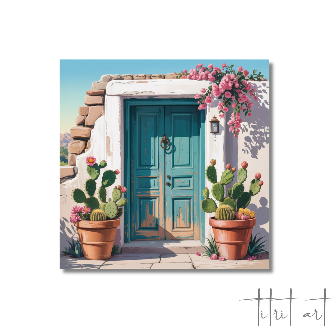 Porte méditerranéenne fleurie – Tableau décoratif sur toile