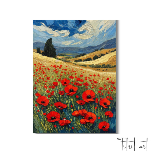 Champ de coquelicots en Provence – Peinture au couteau
