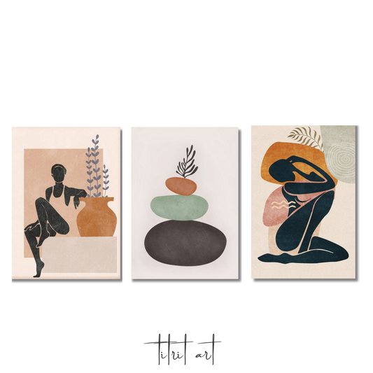 Trio Abstrait – Silhouettes & Équilibre Zen