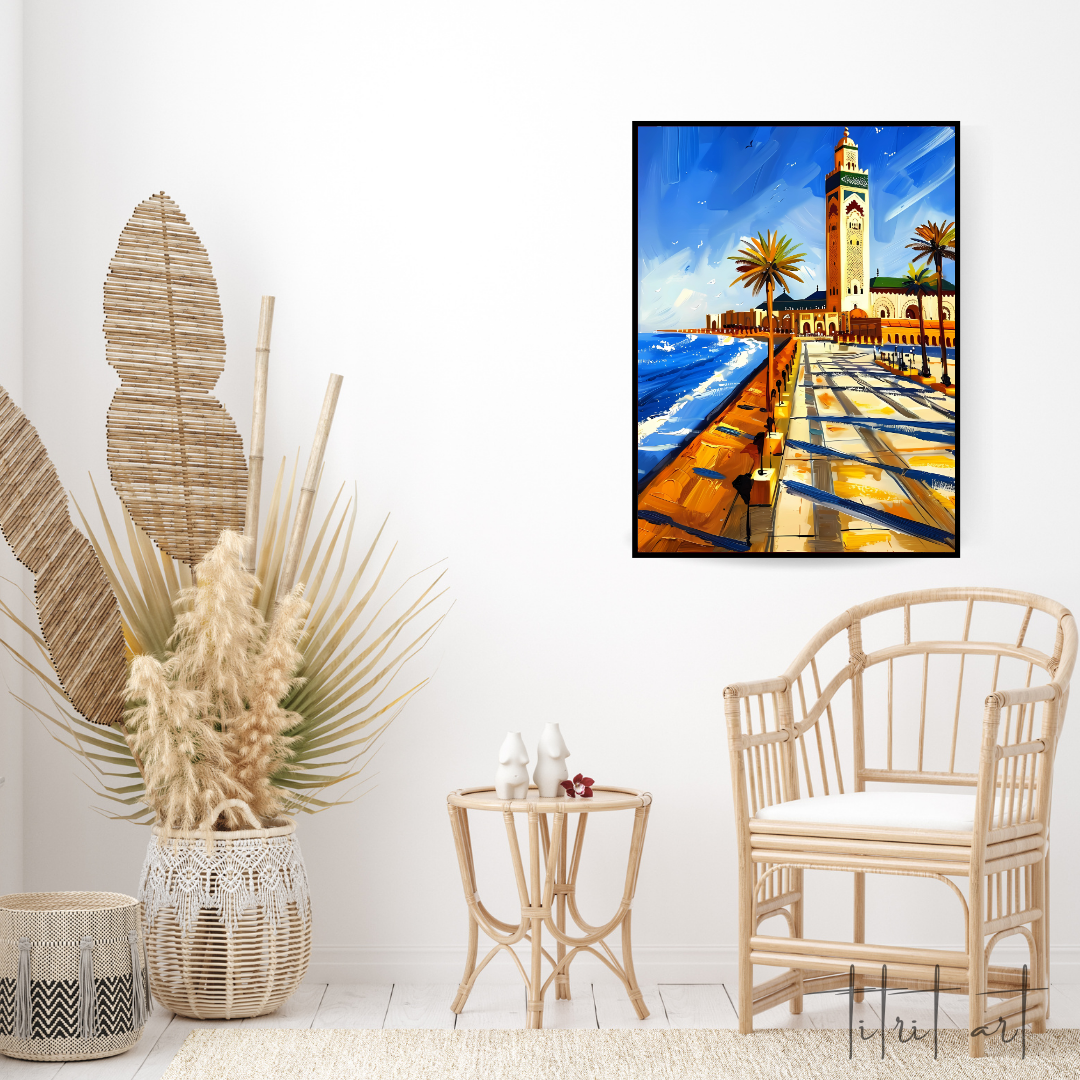 Peinture Murale Casablanca – Mosquée Hassan II au Bord de la Mer