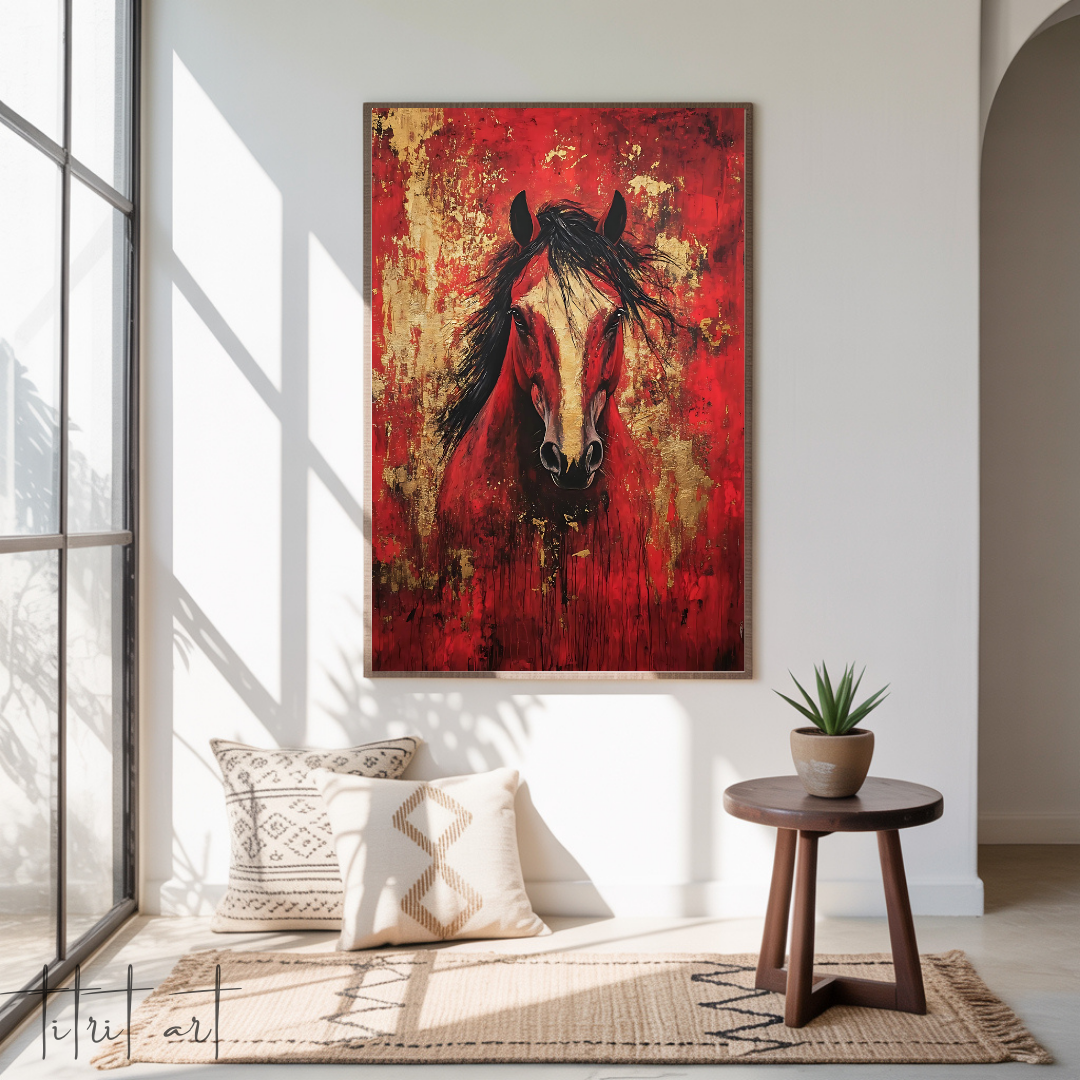Portrait de Cheval – Rouge et Or | Titrit Art