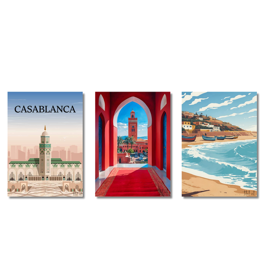Pack Décoratif – Villes Iconiques du Maroc (Marrakech, Casablanca, Taghazout)