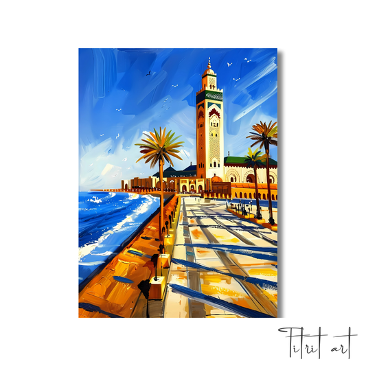Peinture Murale Casablanca – Mosquée Hassan II au Bord de la Mer