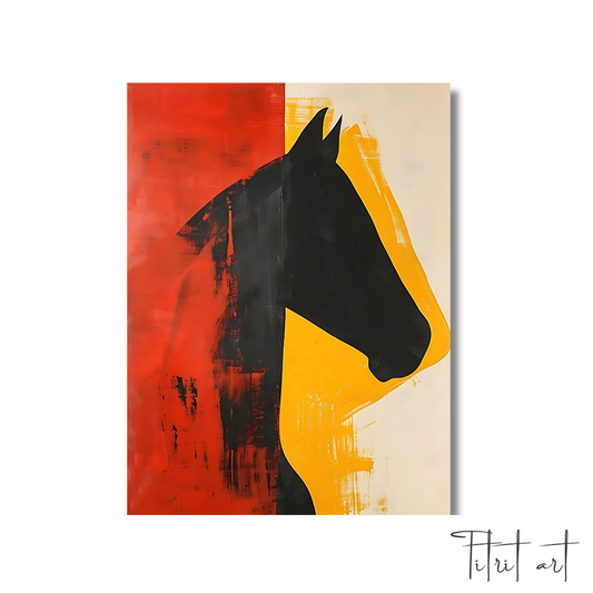 Tableau Silhouette Équestre Abstraite – Rouge et Jaune